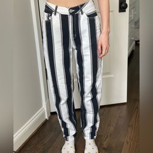Striped urban mom jeans, high waisted